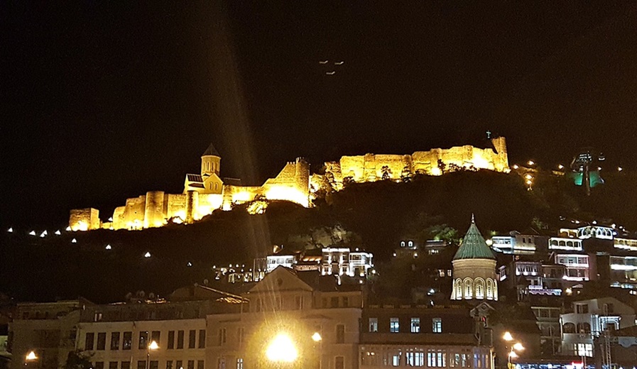 Georgia Tbilisi Narikala Fortress at Night; Travel Tbilisi