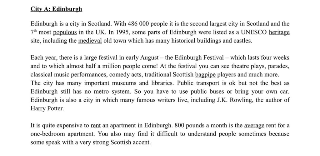 ESL Lesson Materials - Text About Edinburgh