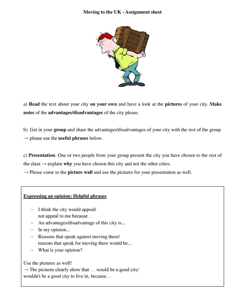 Moving to the Uk assignment sheet • ESL Lesson Materials