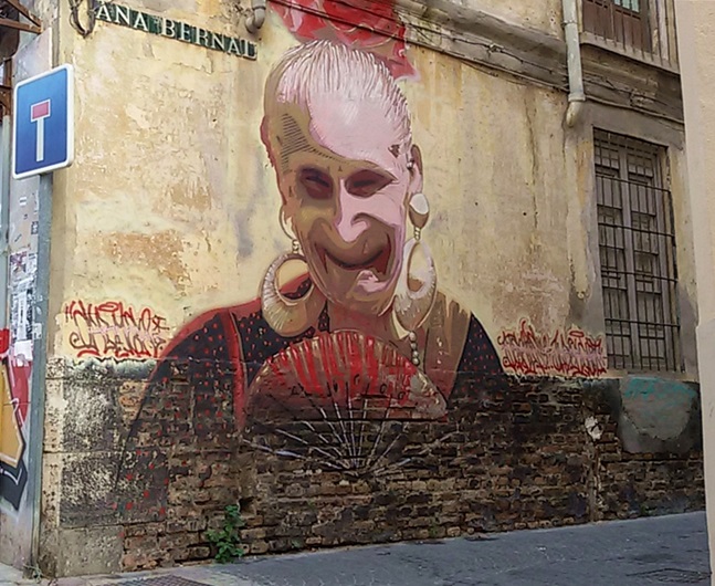 Woman With Fan Street Art, MAUS Project SOHO, Street Art Malaga Lagunillas