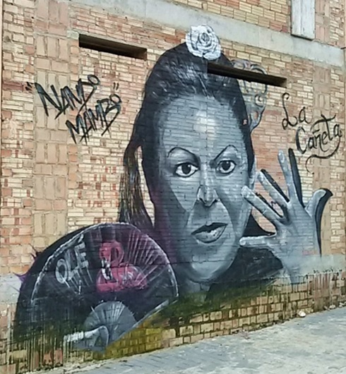 Woman with fan Street Art, MAUS Project SOHO, Street Art Malaga Lagunillas